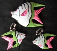 Earrings Pierced/Clip On + Matching Brooch Pin Tropical Fish Costume Jewelry NEW - £17.64 GBP