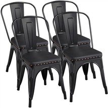 Metal Dining Chairs Set Of 4 Stackable Kitchen Chairs For Indoor Outdoor Bistro - £176.93 GBP
