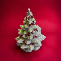 VTG Ceramic Tree Christmas Atlantic Mold White 16.5” Green Lights Red Polka Bows - £110.13 GBP