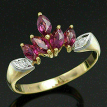 2Ct Marquise Cut Pink Ruby Cluster Engagement Band Ring 14K Yellow Gold Finish - £89.91 GBP
