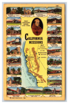Map of California Missions California CA UNP Linen Postcard O19 - £5.37 GBP