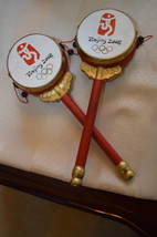 * 2 Beijing 2008 Olympics Mascot Haun Haun Chinese Toy Hand Palm Drum - £8.44 GBP