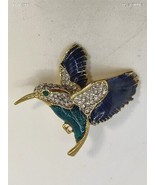Hummingbird Blue Green Sparkling Enamel  Rhinestones Gold Tone Brooch Pin - £17.13 GBP