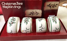 Set 4 Vintage Spode “Christmas Tree” Pattern Napkin Rings In Original Box - £35.39 GBP