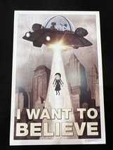 I Want to Believe UFO Rick &amp; Morty Wednesday AddamsPrint signed by artist Frank - £14.90 GBP