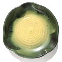 Rowantrees pottery Blue Hill Maine art plate dish green ombre swirl handcrafted - £14.93 GBP