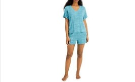 Alfani V-Neck &amp; Shorts 2-Pc. Set-Green/Blue Space Dye XS SW230139 - £23.06 GBP