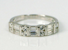 Womens 1CT Baguette and Round Cut Diamond 14K White Gold Over Wedding Band Ring - £73.65 GBP