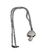 Vintage MCM Monet Enamel Mushroom Necklace White and Gold Tone Pendant 15&quot; - £19.00 GBP