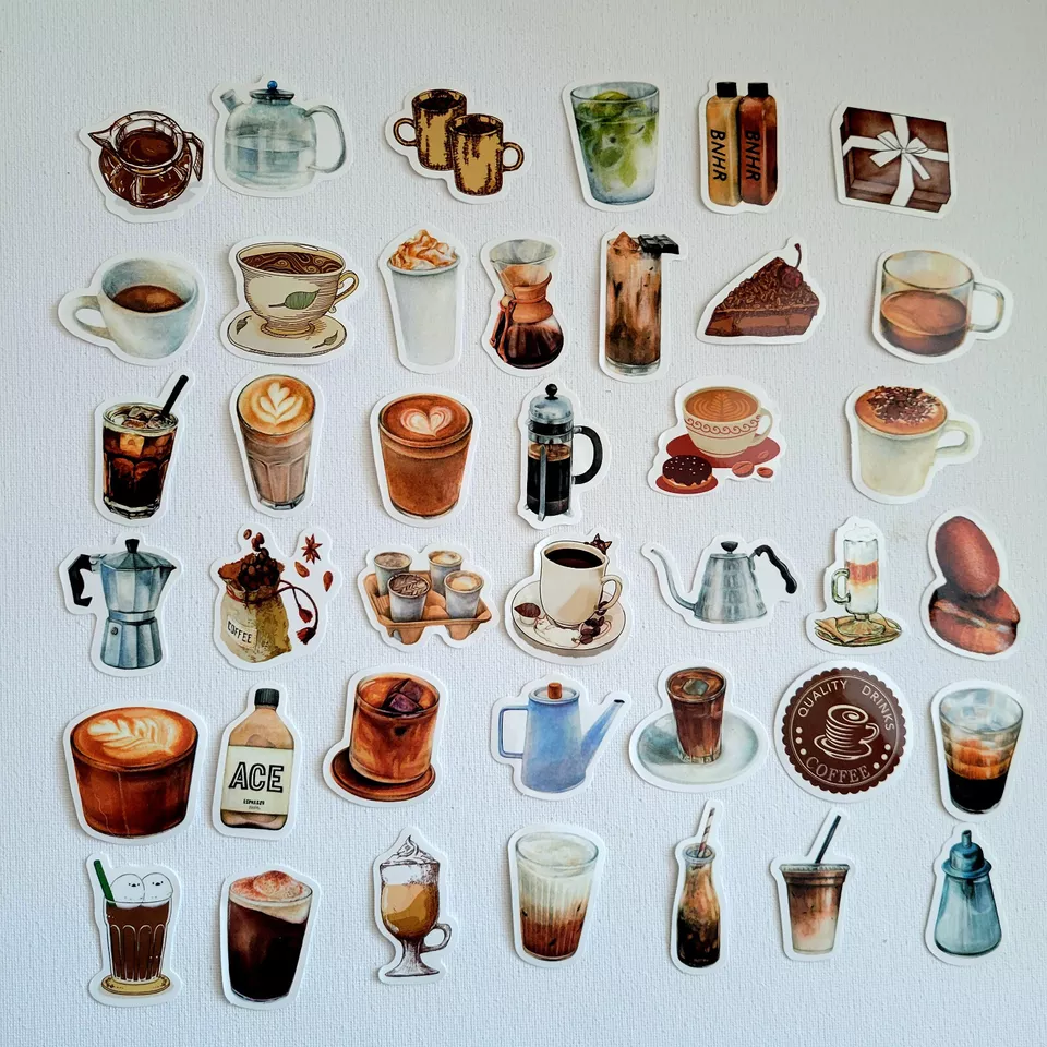 40pcs Vinyl Cute Coffee Sticker Pack For Journal Scrapbook phone - $9.99
