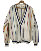 Vintage OP Cardigan Sweater Mens Large Rainbow Stripe White Chunky Knit ... - $3,561.74 MXN
