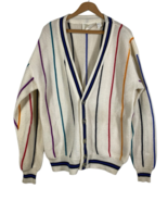 Vintage OP Cardigan Sweater Mens Large Rainbow Stripe White Chunky Knit ... - $3,561.74 MXN