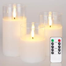 Clear Glass Flameless Candles, Pure White Wax Battery Operated Candles, ... - $43.37