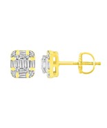 Diamond Baguette Stud Square Earrings 10k Yellow Gold Screw back 0.25cttw - $385.11