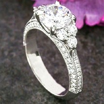 2.30Ct Round Cut Moissanite Engagement Wedding Ring 14K White Gold Plated Silver - £53.42 GBP