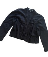 Karl Lagerfeld Cardigan Sweater Womens Med Black Paris Piping Trim Cropp... - $24.99