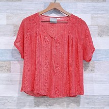 MAEVE Anthropologie 100% Silk Sheer Shirt Orange Print Short Sleeve Womens Small - £25.99 GBP