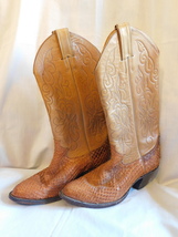 Justin Women&#39;s Beige/Tan Snake Skin Cowboy Boots 5B - £23.58 GBP