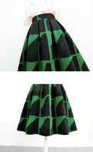 Winter GREEN BLACK Midi Skirt Women Plus Size Pleated Woolen Holiday Skirt image 4
