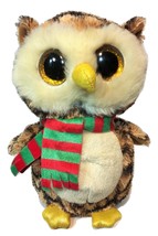 Ty Beanie Boos Wise the Owl Plush Stuffed Animal Gold Glitter Eyes Scarf 6&quot; - £9.40 GBP