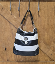 White &amp; Black Shoulder Bag Locket Chain Handles Faux Leather Handbag Purse - $20.00