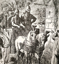 1922 Elisha&#39;s Servant Speaks To Naaman Wood Engraving Bible Story Vtg DWSS2 - $29.99