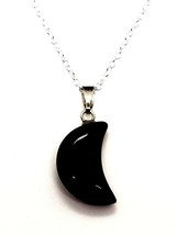 Black Obsidian Moon Pendant Dragon Glass Gemstone 18&quot; Chain Necklace Jewellery  - £4.91 GBP