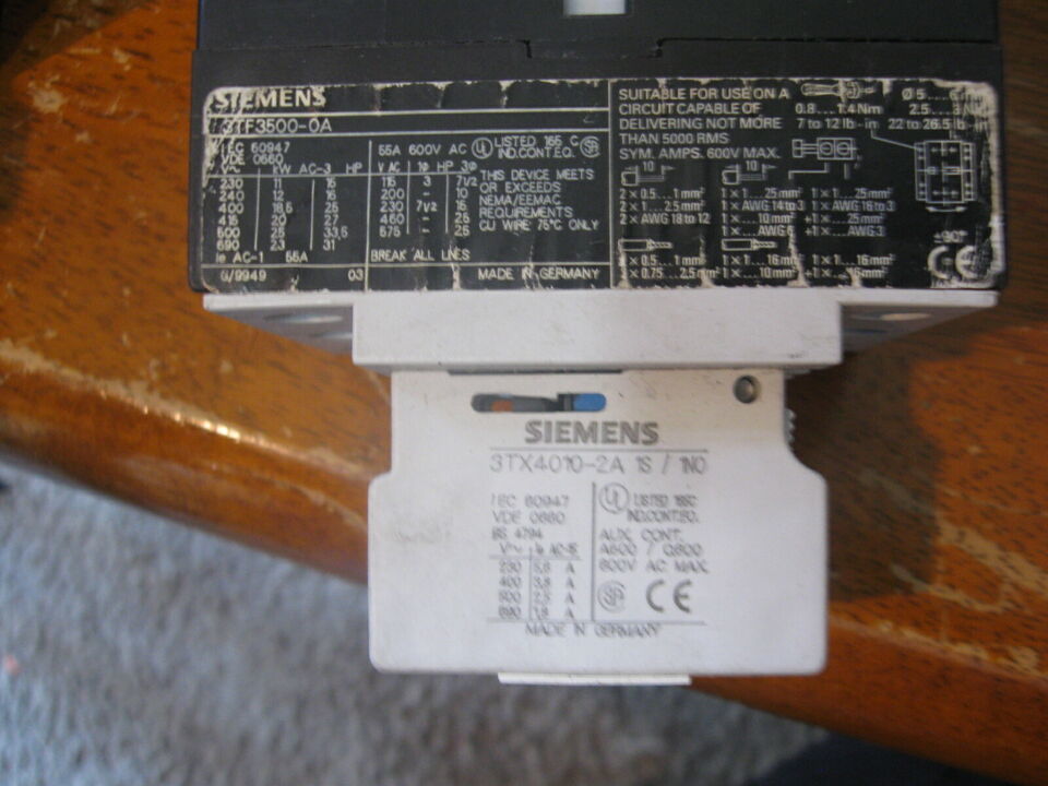Siemens Contactor w/ Aux Contact Block # 3TF3500-0A / 3TX4010-2A - $37.99