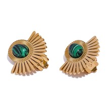 Stainless Steel Black Stone Ear Clip Earrings Statement Golden Metal Sun Flower  - £10.01 GBP