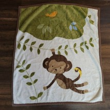 Cocalo Monkey Baby Blanket Green Tree Orange Bird Throw Brown Trim Plush... - £33.13 GBP