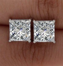 1.05 Ct Princess Simulated Diamond Solitaire Stud Earrings 14k White Gold Plated - £27.77 GBP