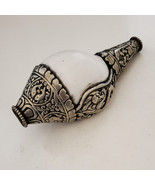 Decorative Conch Shell Auspicious Symbols Carved White Metal 5&quot; - Nepal - £39.08 GBP