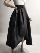 BLACK High-low Taffeta Skirt Outfit Women Plus Size A-line Slit Party Prom Skirt - £68.57 GBP