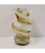 Swirl Amber &amp; White 6.75&quot; Decorative Art Glass Vase - $27.00