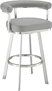 Armen Living Magnolia Swivel Counter Stool in Brushed Stainless Steel wi... - £439.72 GBP