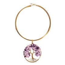 Perpetual Tree of Life Purple Amethyst Adorned Brass Choker Necklace - £20.88 GBP