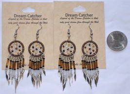 Handmade Beaded Dream-Catcher Wire Earrings Lightweight D3 1 Pair - £5.47 GBP