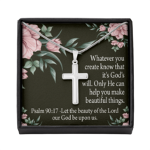 Christian Encouragement God&#39;s Will &amp; Beauty Psalm 90:17 Cross Card Necklace w S - £37.62 GBP+