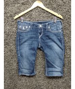 True Religion Jean Shorts Women 29 Blue Cut Off Big T Flap Pocket Stretch - £21.84 GBP