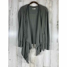 About A Girl Belted Cardigan Dusty Olive Green Frayed Asymmetrical Large - £12.60 GBP