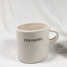 Rae Dunn Magenta Serenity Coffee Mug Typewriter Font Vintage - £30.06 GBP