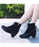 Women’s Leather Wedge Ankle Boots – Black, Lace-Up, Size 7.5 - $821.67 MXN