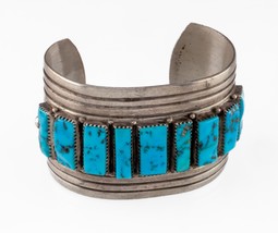 Navajo Wilson Begay Wide Cuff Bracelet with Turquoise 119.7gr - £581.76 GBP