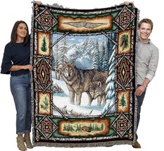 Wolf Lodge Blanket - Wildlife Cabin Gift Tapestry Throw Woven From Cotton - Made - £62.30 GBP
