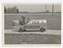 Cub Scout Driving Bronson Den 4 Soap Box Derby Race Car Photo 1950&#39;s Michigan  - £37.98 GBP