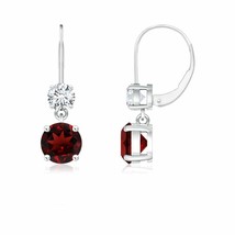 ANGARA Natural Garnet Round Drop Earrings with Diamond in 14K Gold (5MM) - £1,150.21 GBP