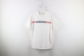 Vintage 90s Adidas Mens Medium Distressed Spell Out Striped Short Sleeve T-Shirt - £27.20 GBP