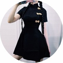 Girl Harajuku Vintage Gothic China Loli Black Slim Chinese Style Cheongsam Dress - £17.57 GBP