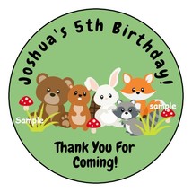 12 Personalized Woodland Animals Birthday Party Stickers Favors Labels Gift tag - £9.58 GBP