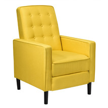 Mid-Century Push Back Recliner Chair Fabric Tufted Single Sofa w/Footrest Yellow - £161.19 GBP